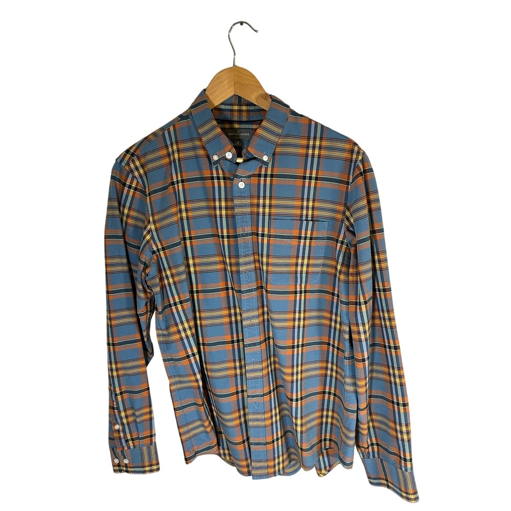 LL Bean Signature Men Slim Fit Plaid‎ Button Down Shirt Medium